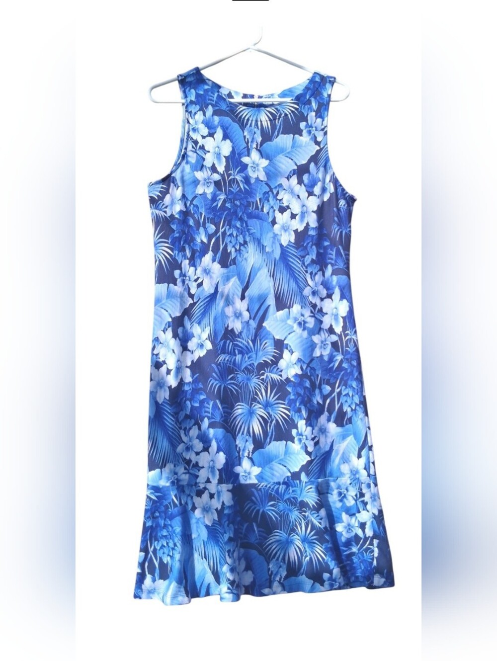Tommy Bahama Blue, Light Blue, and White Tropical Floral Midi Dress       Size L